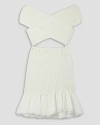 Charo Ruiz Nella off-the-shoulder shirred broderie anglaise cotton-blend mini dress - White White