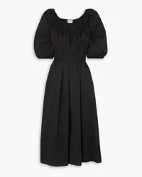 Matteau Belted gathered cotton-poplin midi dress - Black Black