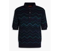 Striped cotton-blend polo shirt - Blue