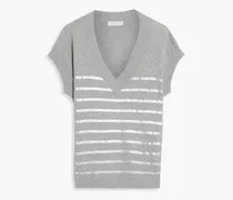 Striped organic cotton-blend top - Gray