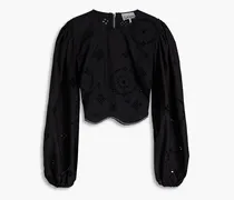Cropped broderie anglaise cotton blouse - Black