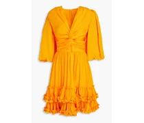 Tiered cutout linen dress - Orange