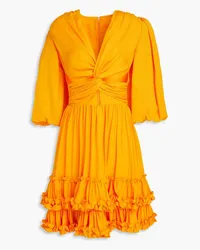 COSTARELLOS Tiered cutout linen dress - Orange Orange