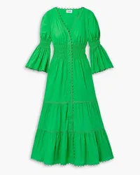 Charo Ruiz Lipa lace-trimmed shirred cotton-blend poplin maxi dress - Green Green