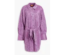 Isolde sequined lamé-jersey mini shirt dress - Purple