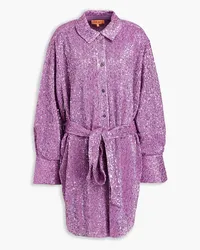 Stine Goya Isolde sequined lamé-jersey mini shirt dress - Purple Purple