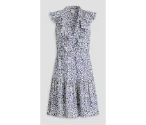 Avaline ruffled floral-print organic cotton-poplin mini dress - Blue