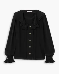 Alessandra Rich Ruffled pintucked silk crepe de chine blouse - Black Black