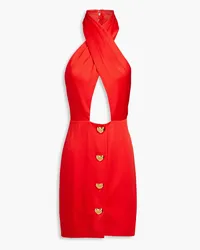 Moschino Button-embellished satin halterneck mini dress - Red Red