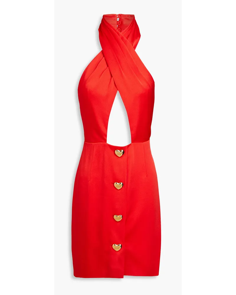 Moschino Button-embellished satin halterneck mini dress - Red Red