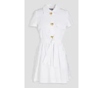 Button-embellished cotton-blend poplin mini shirt dress - White