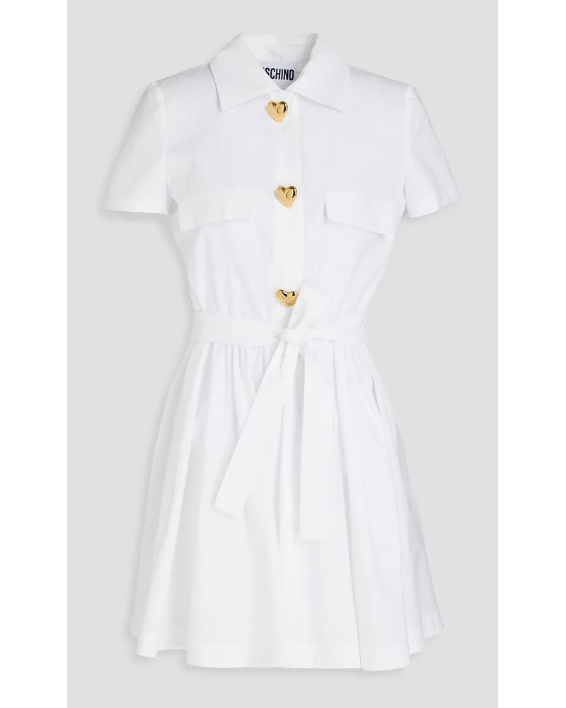 Moschino Button-embellished cotton-blend poplin mini shirt dress - White White