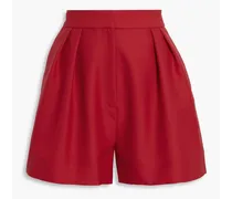 Pleated wool and mohair-blend shorts - Red