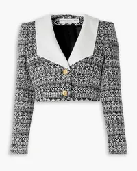 Alessandra Rich Cropped silk mikado-trimmed metallic wool-blend tweed jacket - Black Black