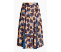 Floral-print crepe-paneled jacquard midi skirt - Neutral