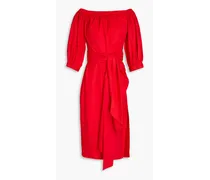 Off-the-shoulder cutout cotton-poplin dress - Red