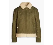 Faux shearling-trimmed quilted shell jacket - Green