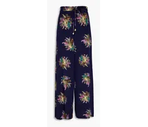 Floral-print silk crepe de chine wide-leg pants - Blue