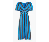 Micaela twist-front striped silk-georgette midi dress - Blue