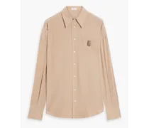 Bead-embellished washed-silk shirt - Neutral