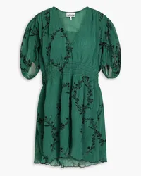 Ganni Plissé floral-print georgette mini dress - Green Green