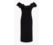 Off-the-shoulder ruffled taffeta and crepe midi dress - Black