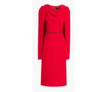 Crystal-embellished draped crepe midi dress - Red