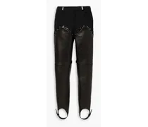 Convertible twill-paneled leather straight-leg stirrup pants - Black