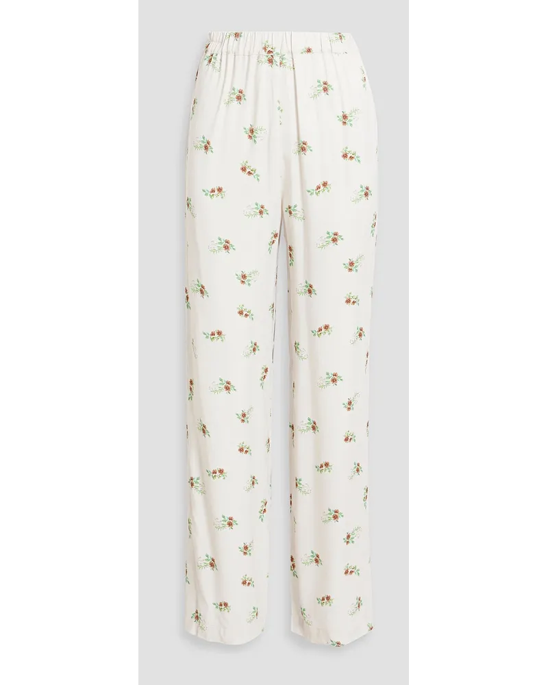 SLEEPER Floral-print charmeuse pajama pants - White White