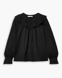 DÔEN Joliette lace-trimmed ruffled cotton-voile top - Black Black