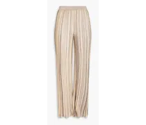 Sequin-embellished metallic stretch-knit wide-leg pants - Neutral
