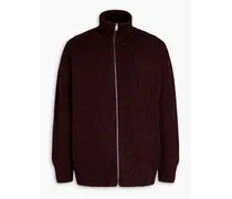 Mélange ribbed wool zip-up sweater - Burgundy