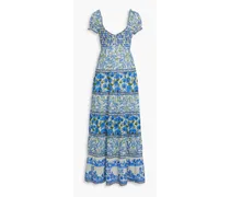 Alice Olivia - Rosalyn smocked floral-print cotton maxi dress - Blue