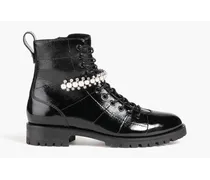 Cruz embellished patent-leather combat boots - Black