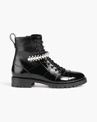 Jimmy Choo Cruz embellished patent-leather combat boots - Black Black