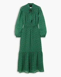 Cefinn Francesca pussy-bow printed georgette midi dress - Green Green