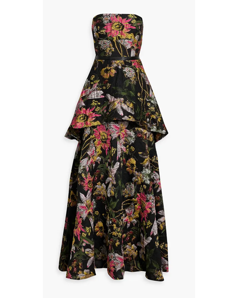 Tiered floral-jacquard gown - Black