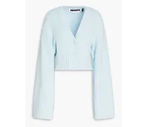 Ninia cropped bouclé-knit cotton-blend cardigan - Blue