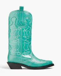 Ganni Embroidered leather western boots - Green Green