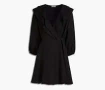 Rire ruffled linen-blend mini wrap dress - Black