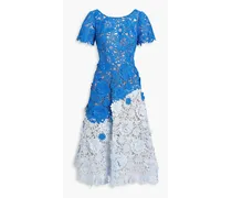 Two-tone guipure lace midi dress - Blue