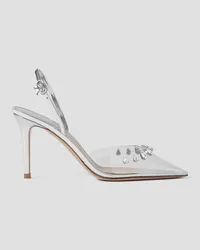 Gianvito Rossi 85 crystal-embellished PVC and metallic leather slingback pumps - White White