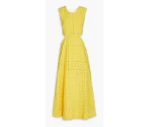 Cutout broderie anglaise cotton maxi dress - Yellow
