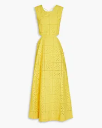 Ganni Cutout broderie anglaise cotton maxi dress - Yellow Yellow