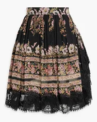 Etro Lace-trimmed printed silk-georgette mini skirt - Black Black