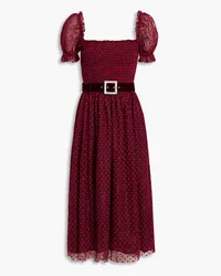 Rebecca Vallance Midnight Kiss belted flocked lace midi dress - Burgundy Burgundy