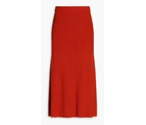 Ribbed cotton, wool and cashmere-blend midi skirt - Red