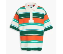 Striped cotton-jersey polo shirt - White