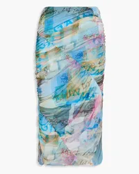 Ganni Ruched stretch-mesh midi skirt - Blue Blue