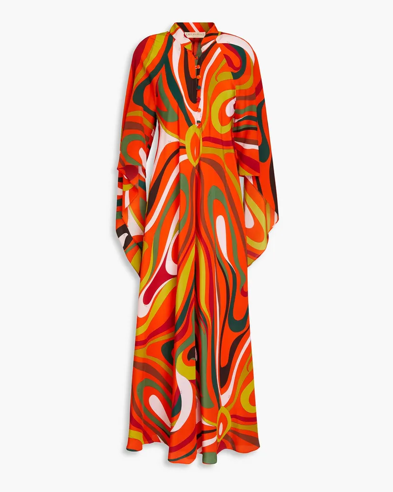 Emilio Pucci Draped printed silk crepe de chine maxi shirt dress - Orange Orange